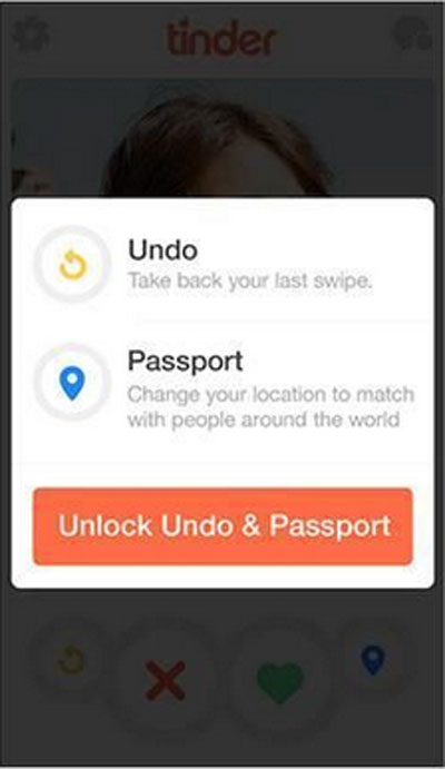 "Undo" and "Passport" features on Tinder